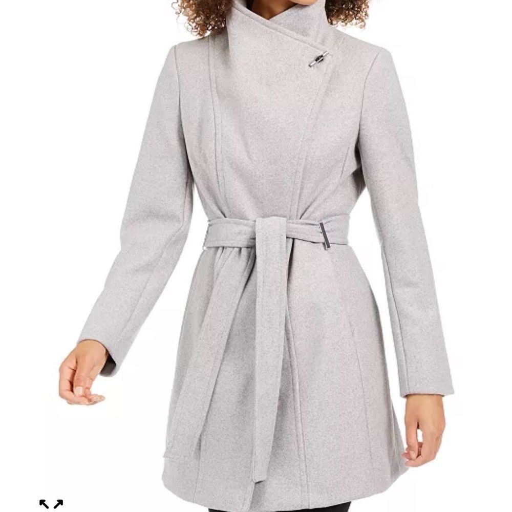 Calvin Klein women’s gray wool-blend wrap coat. - Picture 12 of 12